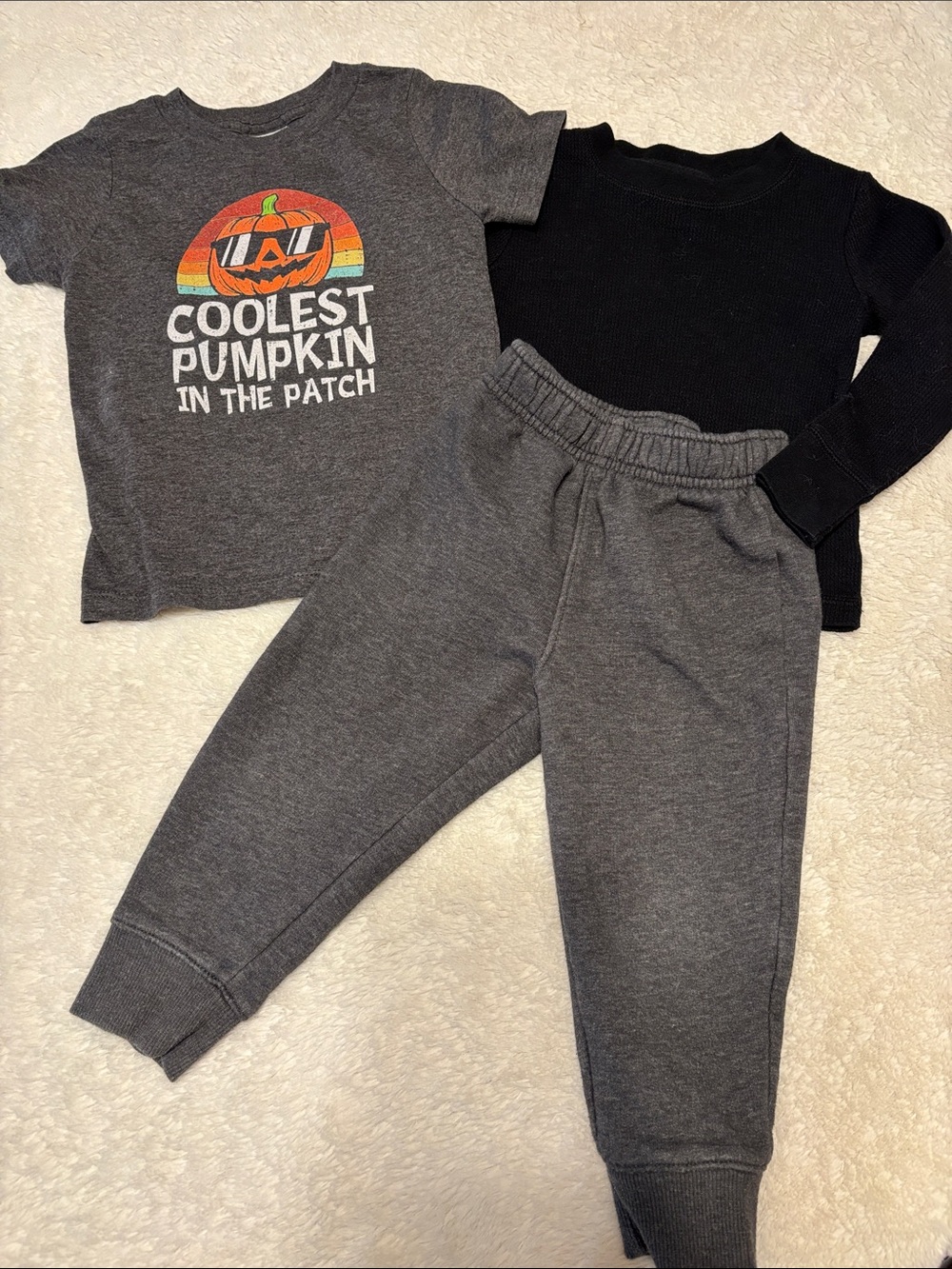 3pc Charcoal 'Coolest Pumpkin' Jogger Set + Black ls top